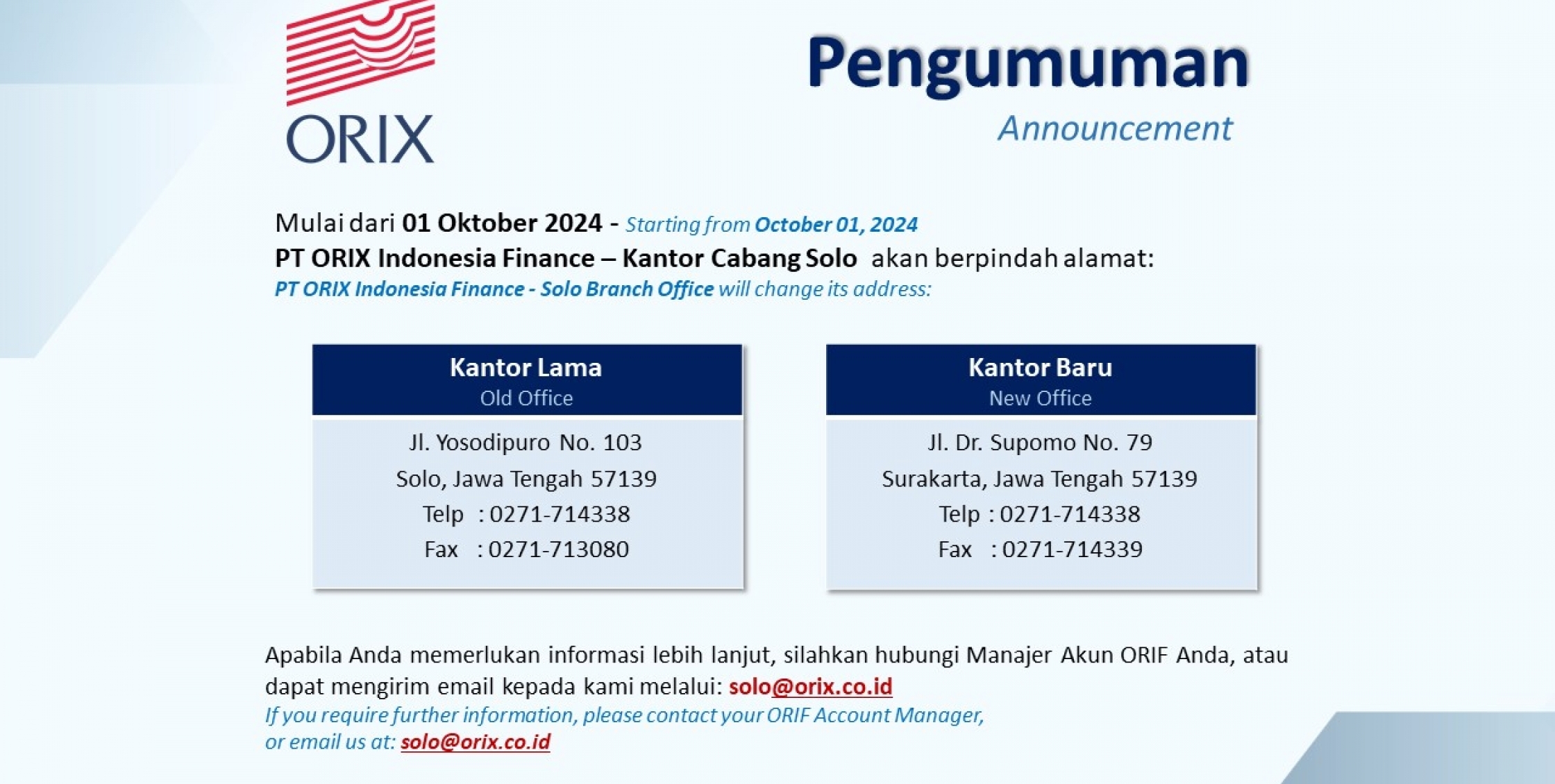 Announcement Solo Branch Office Change Address